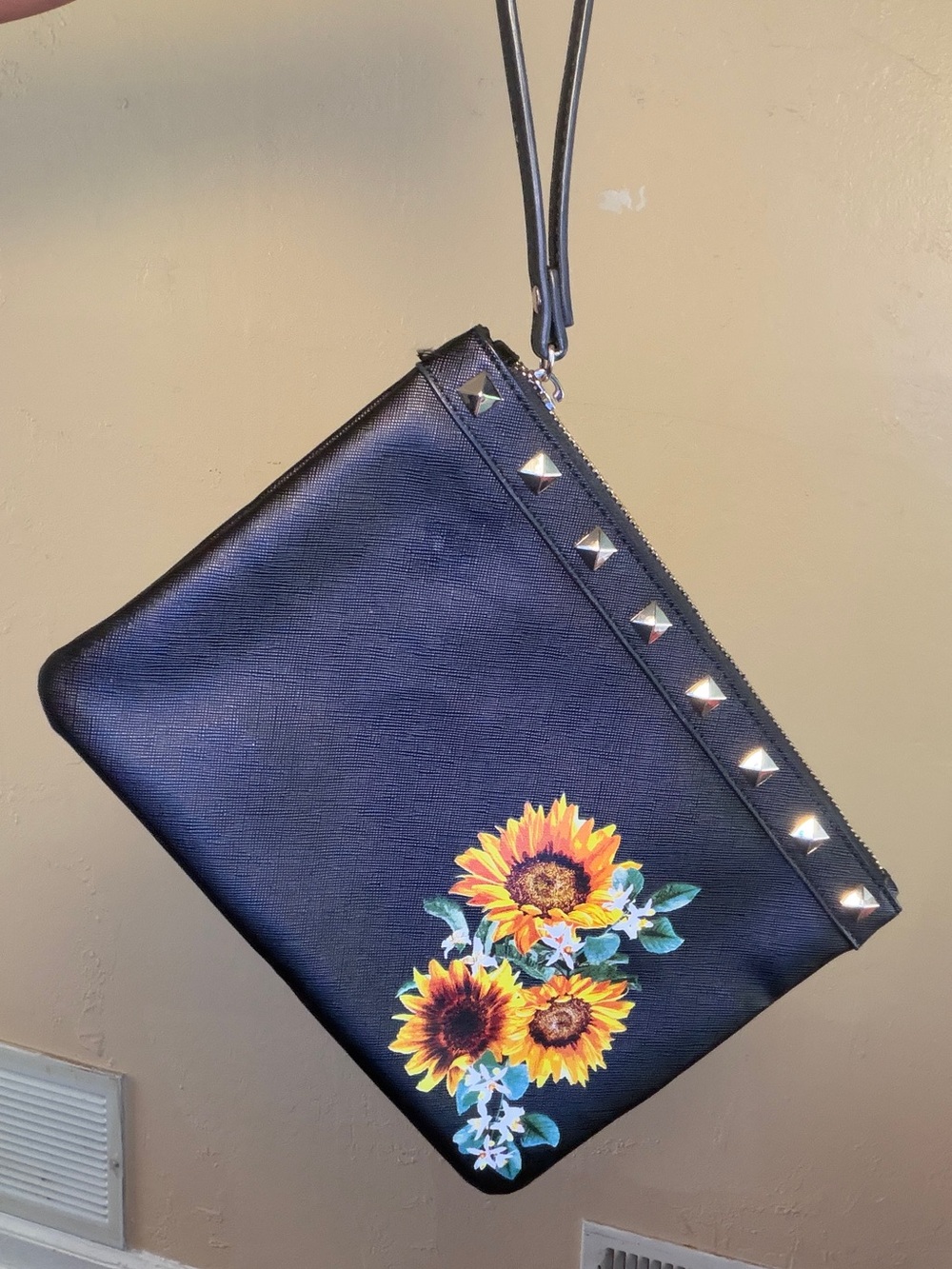 White House Black Market Black Sunflower Studded Wristlet